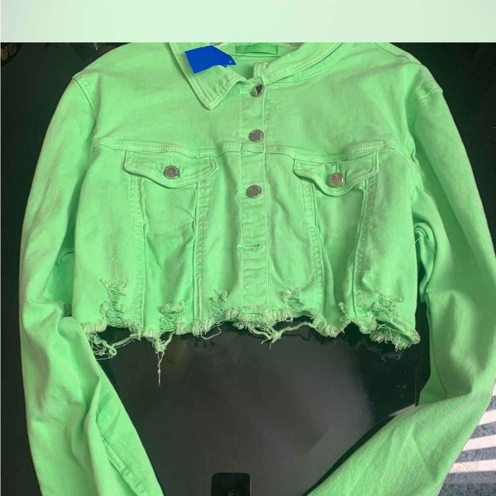 Neon Green Cropped Denim Jacket
